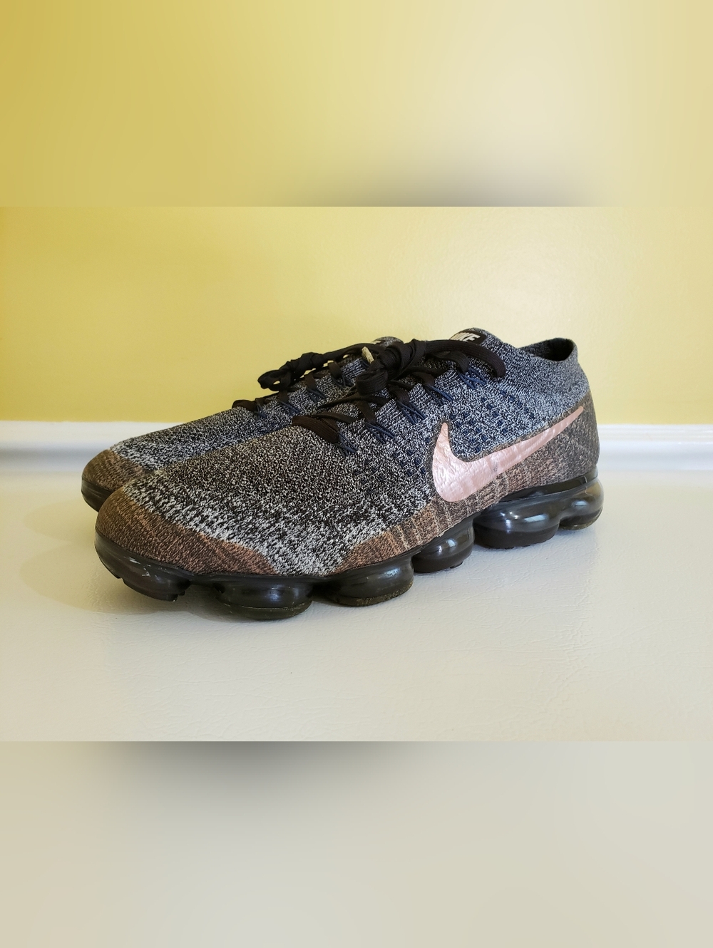 NIKE Air VaporMax Men's 'Explorer Dark" Flyknit Sneakers (13) Gray/Copper